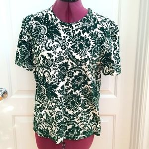 Rosie Assoulin “What the Flock” Graphic Tee Size L | Green Floral Print Designer
